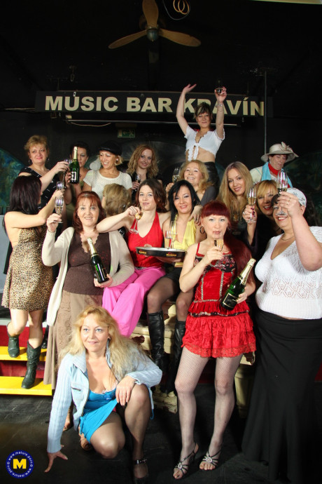 Chubby grannies and thin teens stripping and posing in a strip bar