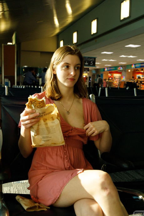 All-natural amateur babe Meadow Brink flashing her breasts in public