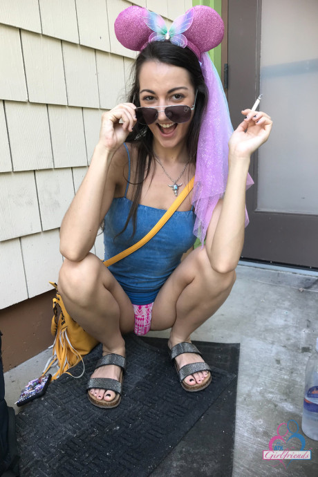 Teen Lily Adams unveils her lovely vagina after showing her tiny breasts in public