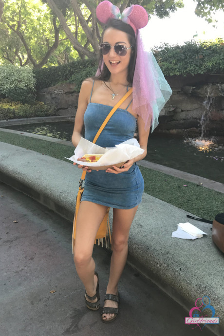 Teen Lily Adams unveils her lovely vagina after showing her tiny breasts in public