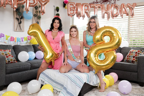 Three females celebrate a birthday with a lesbian debauchery amid
