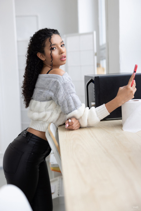Erotic curly-haired sweetie Valery Ponce strips & poses in her own compilation