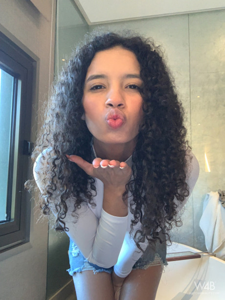 Erotic curly-haired sweetie Valery Ponce strips & poses in her own compilation