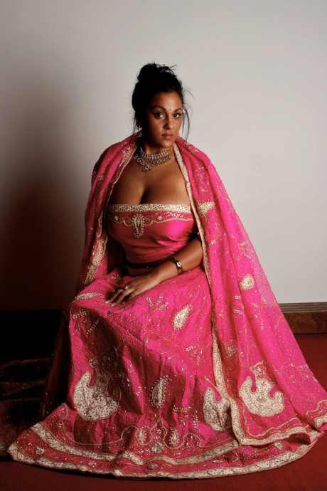 Indian female Keira unveils her monstrous natural tits in bikini bottoms