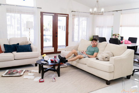 Raven-haired mom Angelina Moon blows and fucks her stepson's schlong