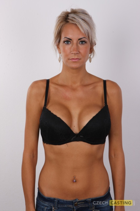 Caucasian amateur strips down to her birthday suit in a confident manner