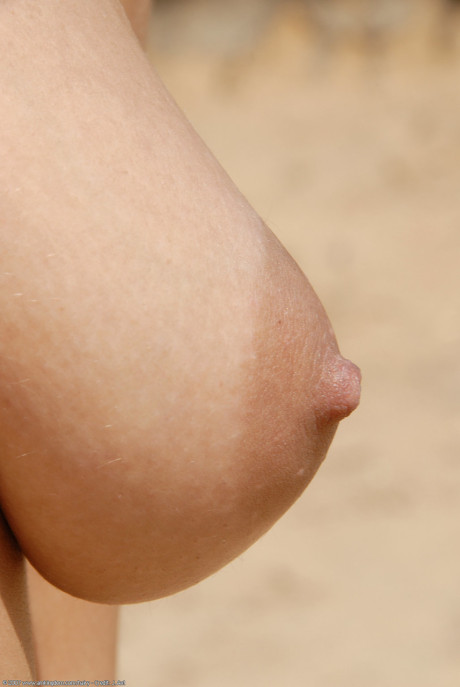 Teen Stany poses naked on a sandy beach & shows her hairy vagina up close