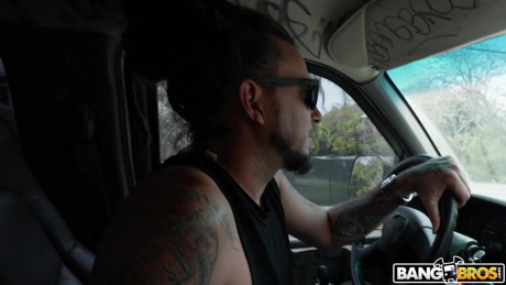 Nasty hispanic Demi Diveena rides a stranger in his car for cold hard cash