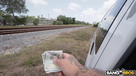 Nasty hispanic Demi Diveena rides a stranger in his car for cold hard cash